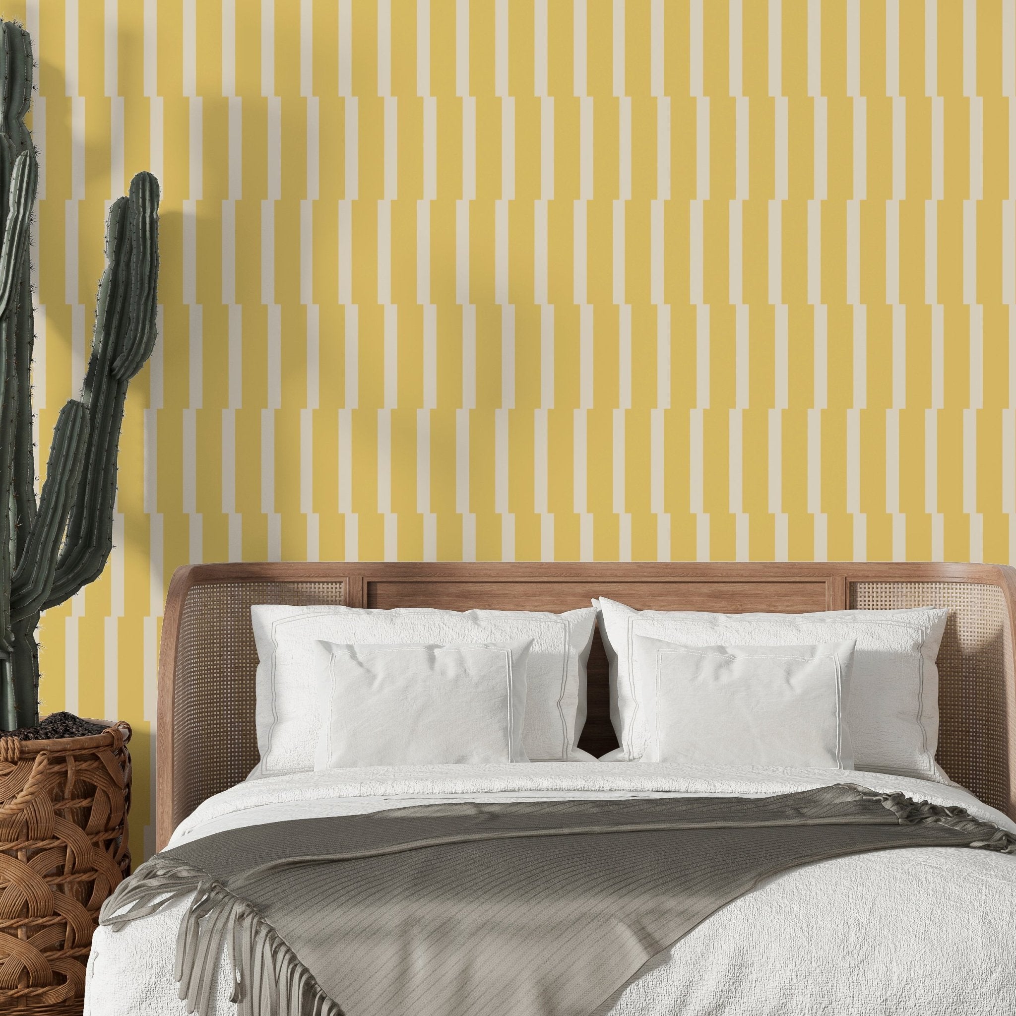 Joshua Tree Desert Oasis Wallpaper - Retro Minimalist Stripe in 5 Calming Colors