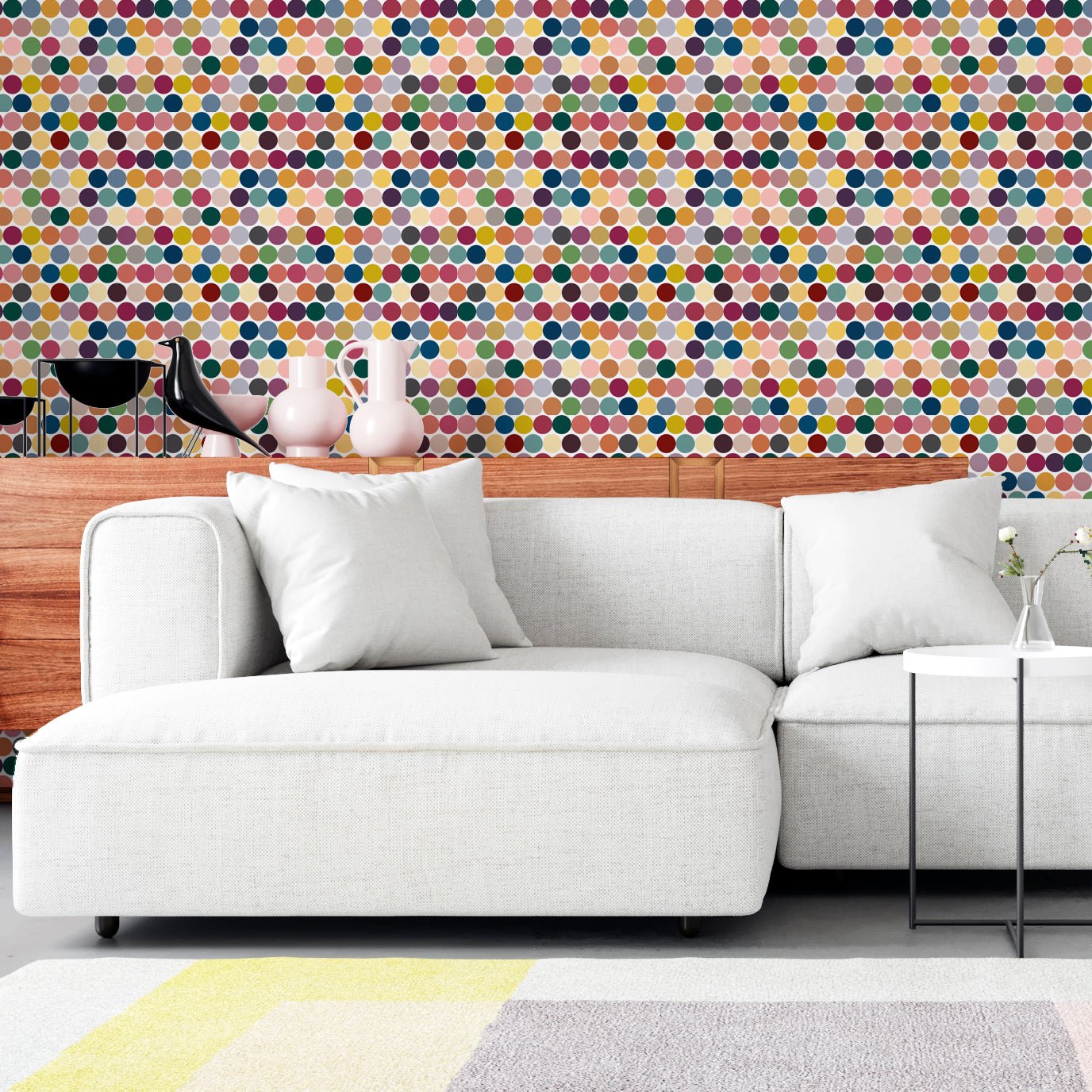 Meadowsweet Country Polka Dot Wallpaper for Farmhouse or Cottage - Wallpaper | Victoria Bright Home - Colorful Modern Wallpaper For Your Home - - bedroom,blue,coral,cream,dining,gold,Gray,green,kitchen,modern,multicolor,orange,pink,purple,red,yellow