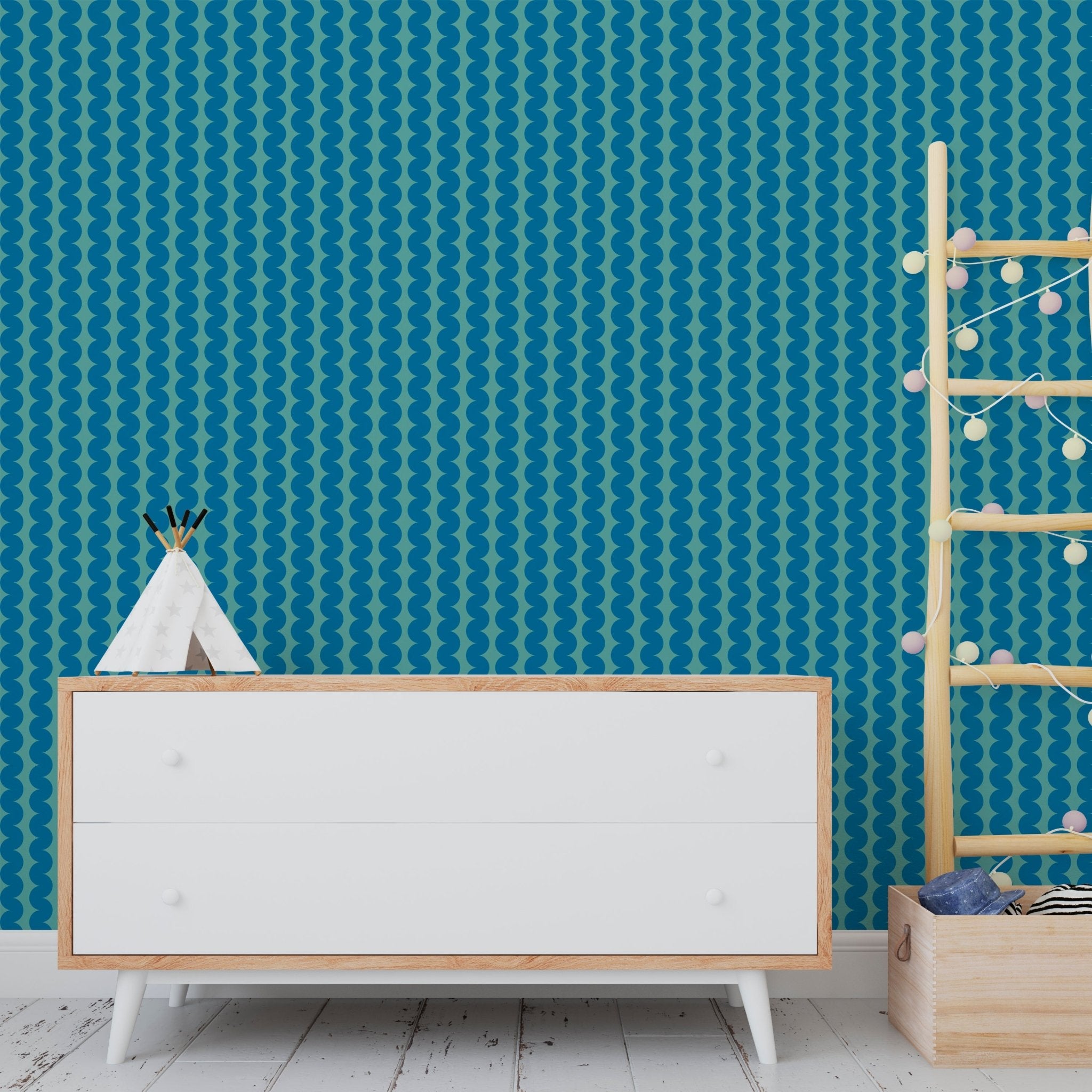 RicRac Ribbon Stripe Nostalgic Wallpaper for Sixties Flaire - Wallpaper | Victoria Bright Home - Colorful Modern Wallpaper For Your Home - - bedroom,feminine,kids,modern,nursery,pink,retro,seventies,sixties,stripes,vintage,zig zag