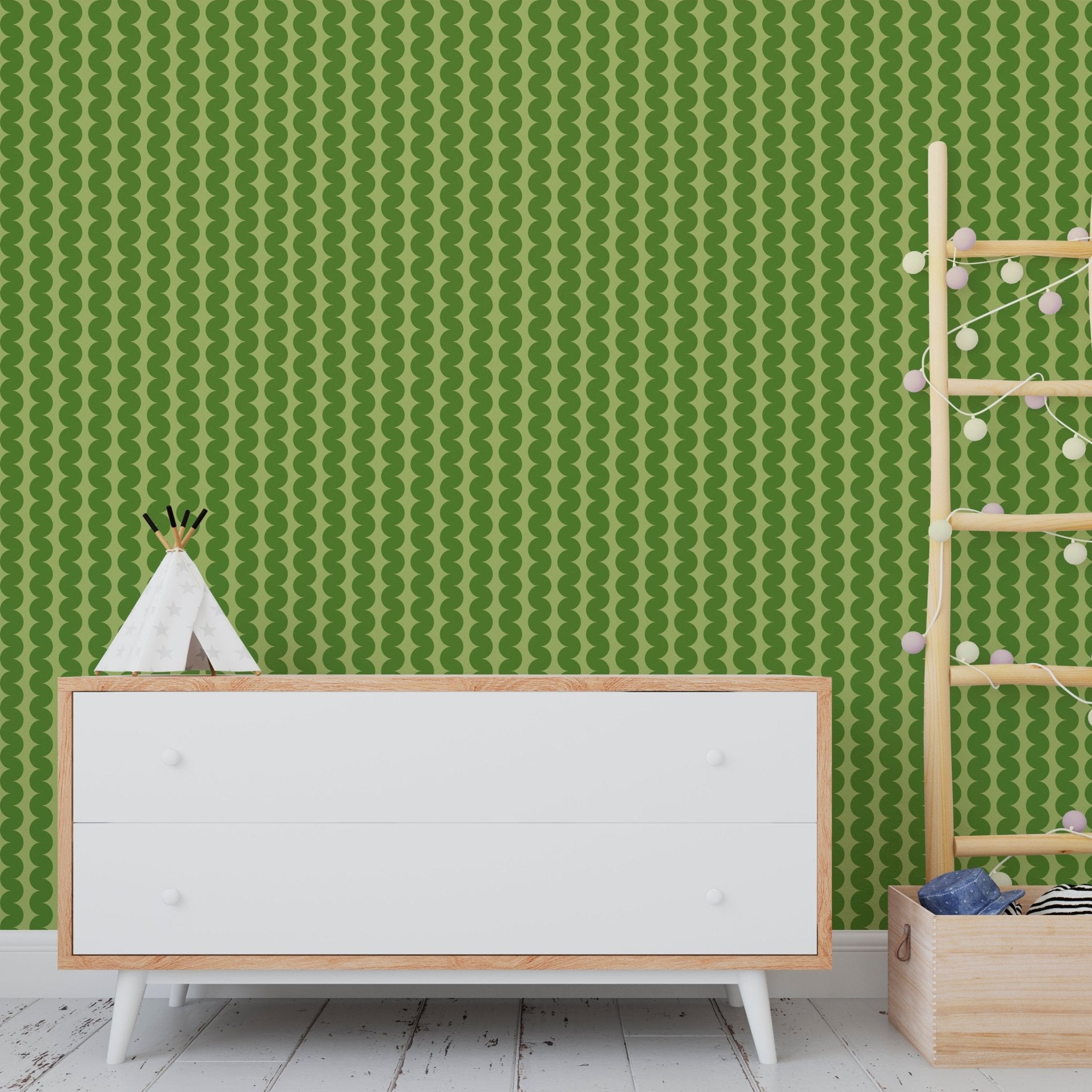 RicRac Ribbon Stripe Nostalgic Wallpaper for Sixties Flaire - Wallpaper | Victoria Bright Home - Colorful Modern Wallpaper For Your Home - - bedroom,feminine,kids,modern,nursery,pink,retro,seventies,sixties,stripes,vintage,zig zag
