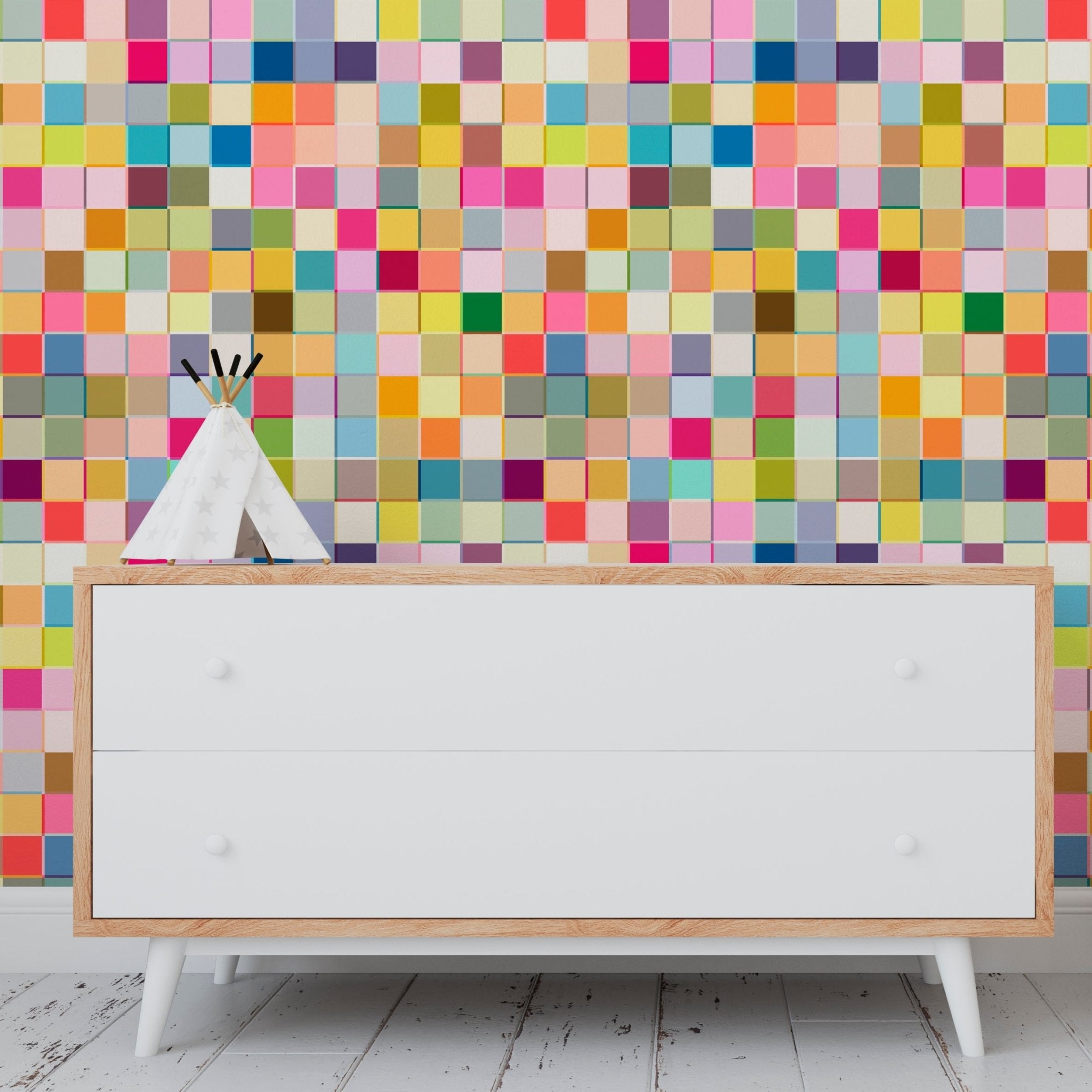 Retro Multicolored Checkered Wallpaper with Bright Colors