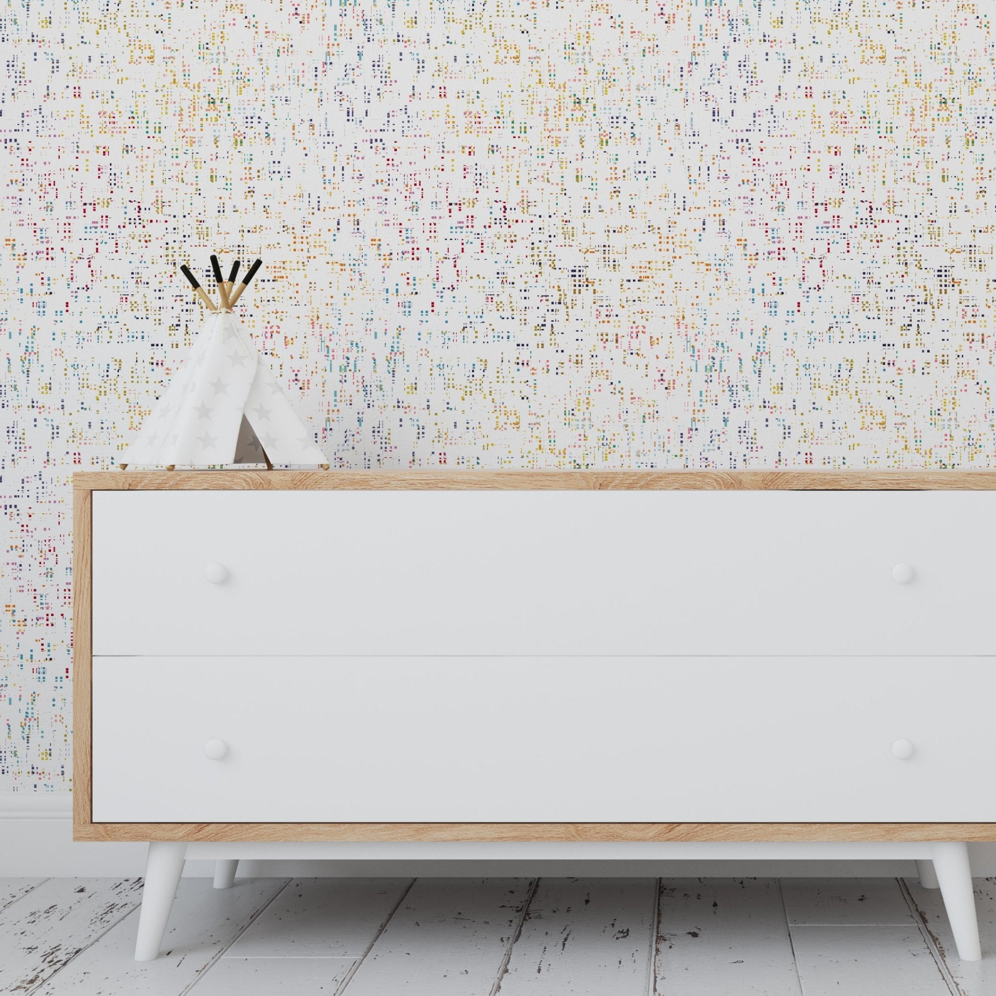 Modern Minimalist Multicolor Mosaic Wallpaper with a Futuristic Pixelated Appeal - Wallpaper | Victoria Bright Home - Colorful Modern Wallpaper For Your Home - - abstract,bedroom,dining,kids,modern,multicolor,nursery