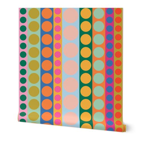Penny Colofrul Striped Wallpaper for a Modern Sixties Style - Wallpaper | Victoria Bright Home - Colorful Modern Wallpaper For Your Home - Peel and Stick Removeable Sample 11 x 24 inches - dining,dots,kids,kitchen,modern,multicolor,nursery,retro,stripes