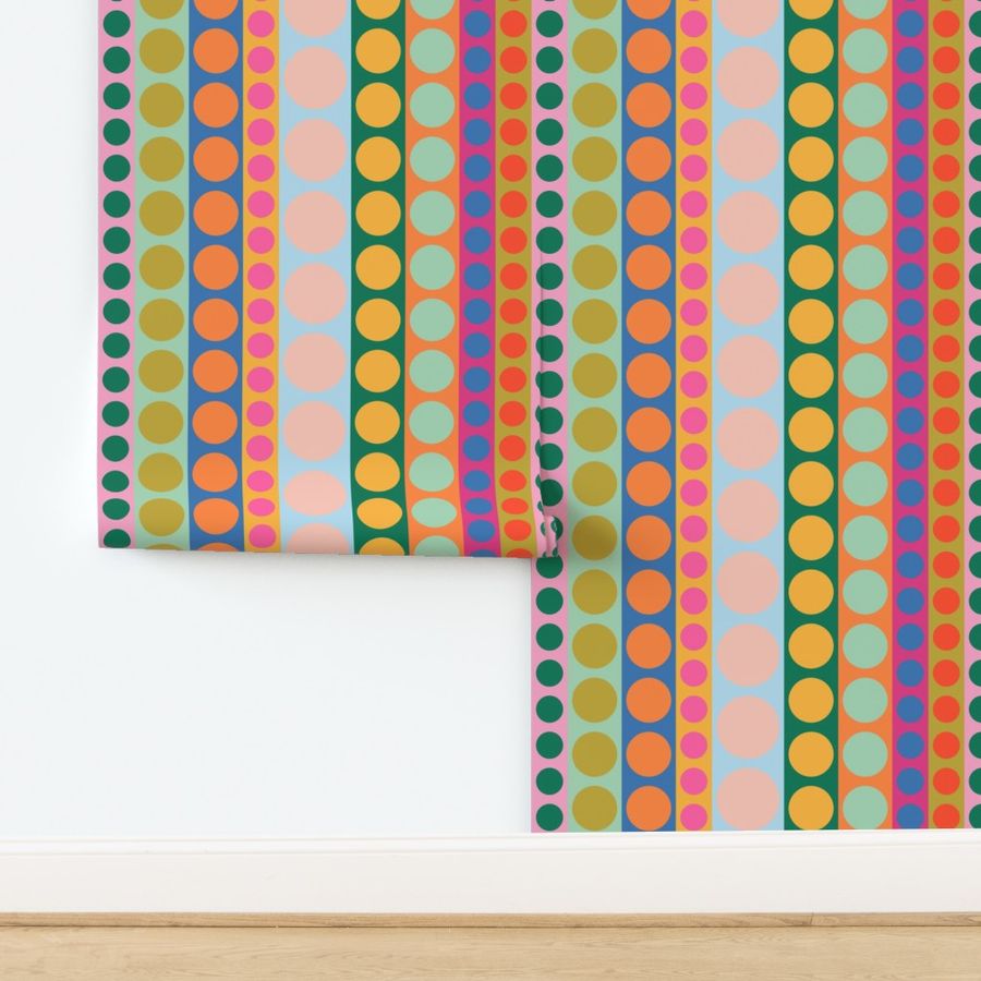 Penny Colofrul Striped Wallpaper for a Modern Sixties Style - Wallpaper | Victoria Bright Home - Colorful Modern Wallpaper For Your Home - - dining,dots,kids,kitchen,modern,multicolor,nursery,retro,stripes