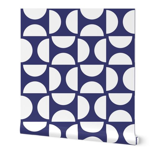 Half Moons Bauhaus Blue and White Modern Wallpaper - Wallpaper | Victoria Bright Home - Colorful Modern Wallpaper For Your Home - Peel and Stick Removeable Sample 11 x 24 inches - bauhaus,bedroom,blue,blue and white,dots,living,modern