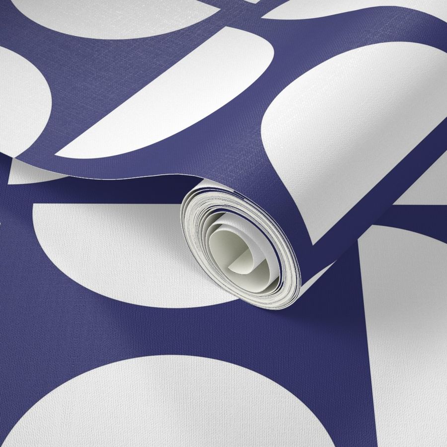 Half Moons Bauhaus Blue and White Modern Wallpaper - Wallpaper | Victoria Bright Home - Colorful Modern Wallpaper For Your Home - - bauhaus,bedroom,blue,blue and white,dots,living,modern