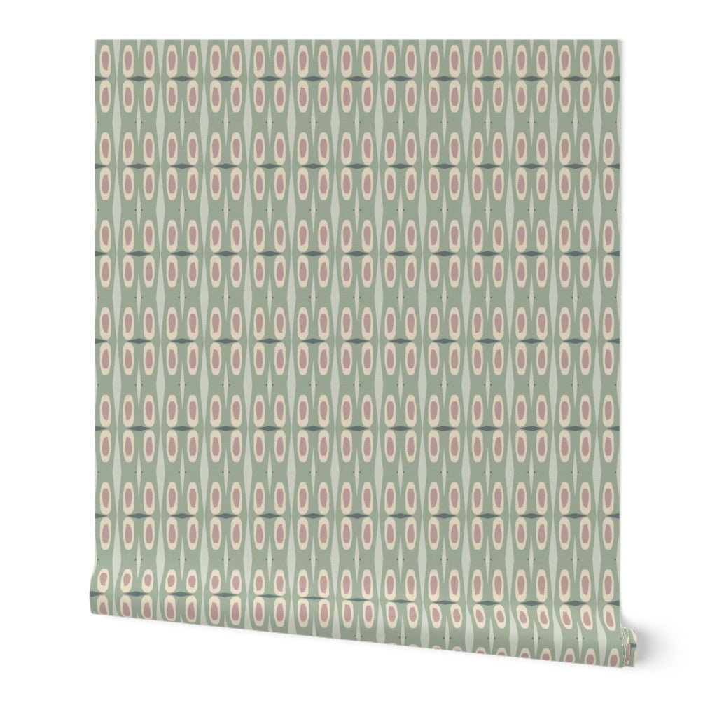 Asian Inspired Bamboo Motif Wallpaper for Minimalist Design - Wallpaper | Victoria Bright Home - Colorful Modern Wallpaper For Your Home - Peel and Stick Removeable Sample 11 x 24 inches - abstract,asian,asian-inspired,bedroom,cream,dining,green,Minimalist,modern,nursery,office,pink