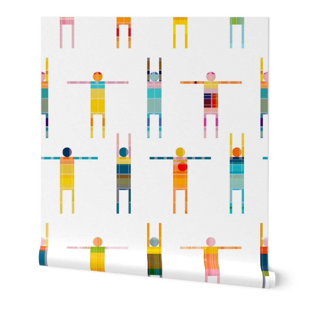 Stick Men Figurative Wallpaper - Wallpaper | Victoria Bright Home - Colorful Modern Wallpaper For Your Home - Peel and Stick Removeable Sample 11 x 24 inches - abstract,bedroom,figurative,kitchen,modern,multicolor,office,plaid,turquoise