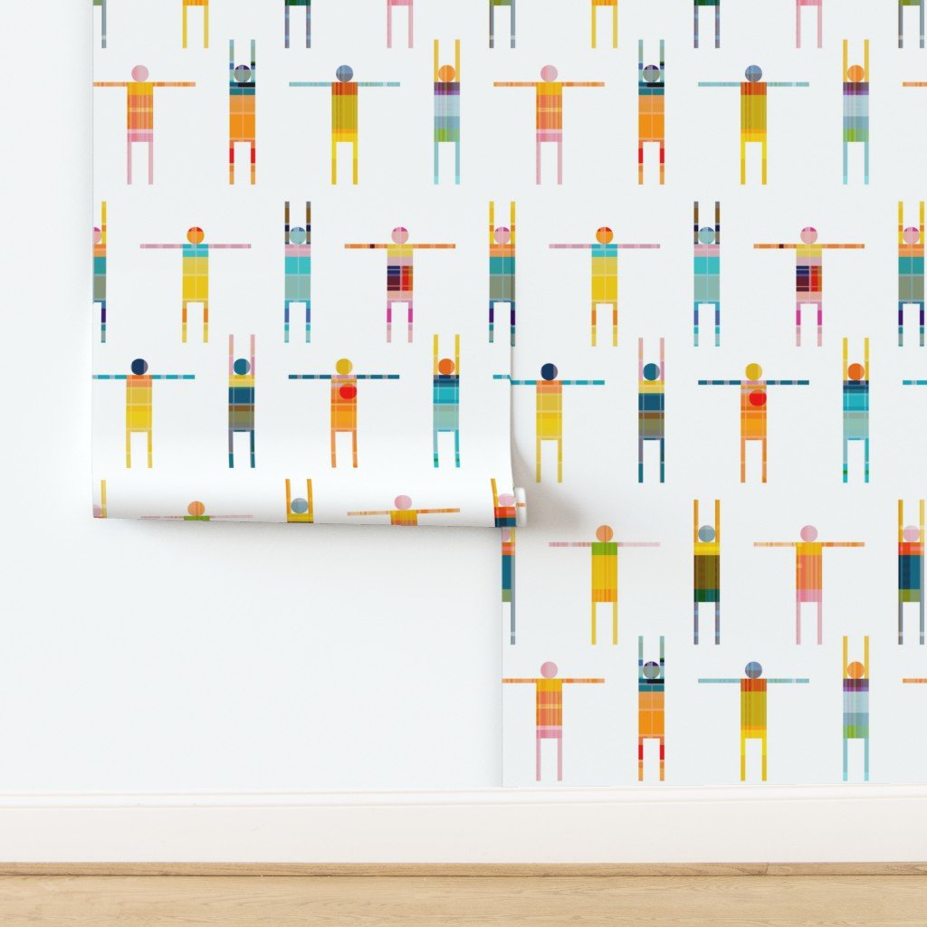 Stick Men Figurative Wallpaper - Wallpaper | Victoria Bright Home - Colorful Modern Wallpaper For Your Home - - abstract,bedroom,figurative,kitchen,modern,multicolor,office,plaid,turquoise
