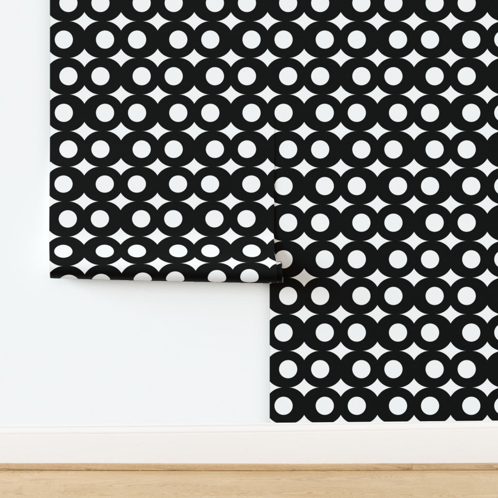 Audrey Retro Modern Black and White Wallpaper - Wallpaper | Victoria Bright Home - Colorful Modern Wallpaper For Your Home - - abstract,black,black and white,dining,dots,kitchen,living,modern,retro,sixties