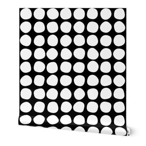 Abstract Dot Modern Wallpaper in Blue Black or Gray - Wallpaper | Victoria Bright Home - Colorful Modern Wallpaper For Your Home - Peel and Stick Removeable Sample 11 x 24 inches White Dot on Black - abstract,bedroom,black,black and white,blue,dining,dots,Gray,kitchen,modern,office