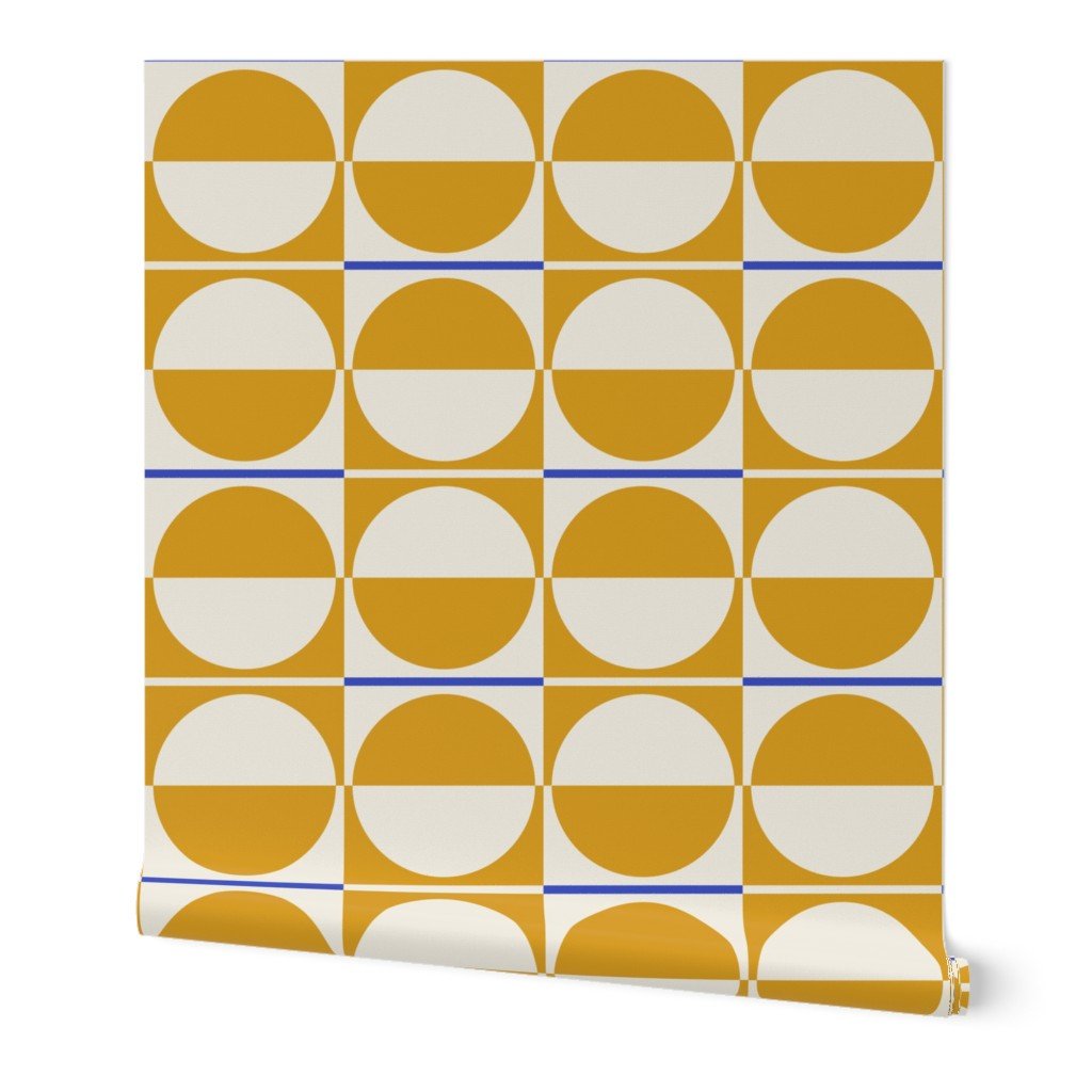 Mid Century Modern Gold Wallpaper in a Bauhuas Style - Wallpaper | Victoria Bright Home - Colorful Modern Wallpaper For Your Home - Peel and Stick Removeable Sample 11 x 24 inches - bauhaus,bedroom,blue,dots,gold,living,mid century,modern,yellow
