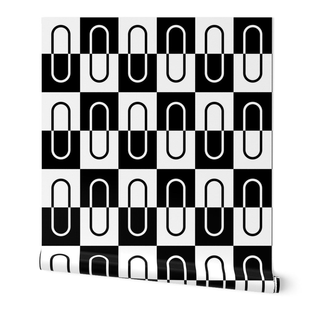 Paper Clip Black and White Graphic Modern Wallpaper for a Maximalist Look - Wallpaper | Victoria Bright Home - Colorful Modern Wallpaper For Your Home - Peel and Stick Removeable Sample 11 x 24 inches - bedroom,black,black and white,checkered,dining,living,modern,office