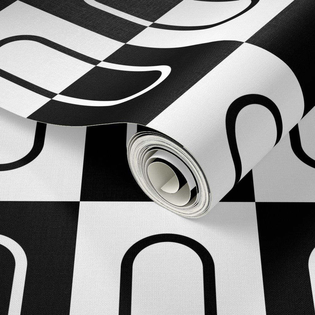Paper Clip Black and White Graphic Modern Wallpaper for a Maximalist Look - Wallpaper | Victoria Bright Home - Colorful Modern Wallpaper For Your Home - - bedroom,black,black and white,checkered,dining,living,modern,office