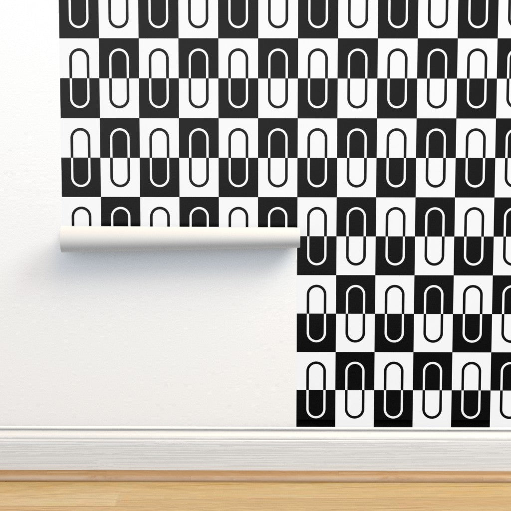 Paper Clip Black and White Graphic Modern Wallpaper for a Maximalist Look - Wallpaper | Victoria Bright Home - Colorful Modern Wallpaper For Your Home - - bedroom,black,black and white,checkered,dining,living,modern,office