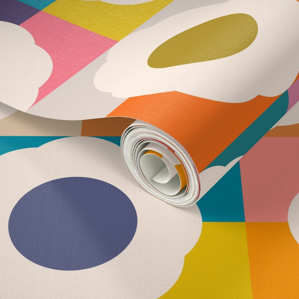 Flower Power Retro Sixties Colorful Modern Wallpaper - Wallpaper | Victoria Bright Home - Colorful Modern Wallpaper For Your Home - - bedroom,feminine,floral,kids,mid century,modern,multicolor,nursery,office,retro,seventies,sixties