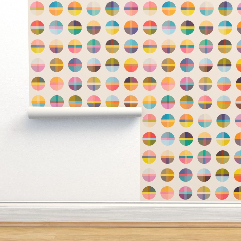 Retro Style Madras Plaid Wallpaper Boho Chic and Colorful - Wallpaper | Victoria Bright Home - Colorful Modern Wallpaper For Your Home - - bedroom,cream,dots,feminine,kids,living,modern,multicolor,nursery,plaid,retro