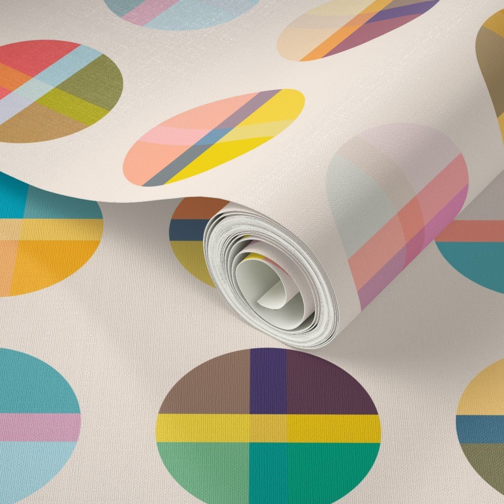 Retro Style Madras Plaid Wallpaper Boho Chic and Colorful - Wallpaper | Victoria Bright Home - Colorful Modern Wallpaper For Your Home - - bedroom,cream,dots,feminine,kids,living,modern,multicolor,nursery,plaid,retro
