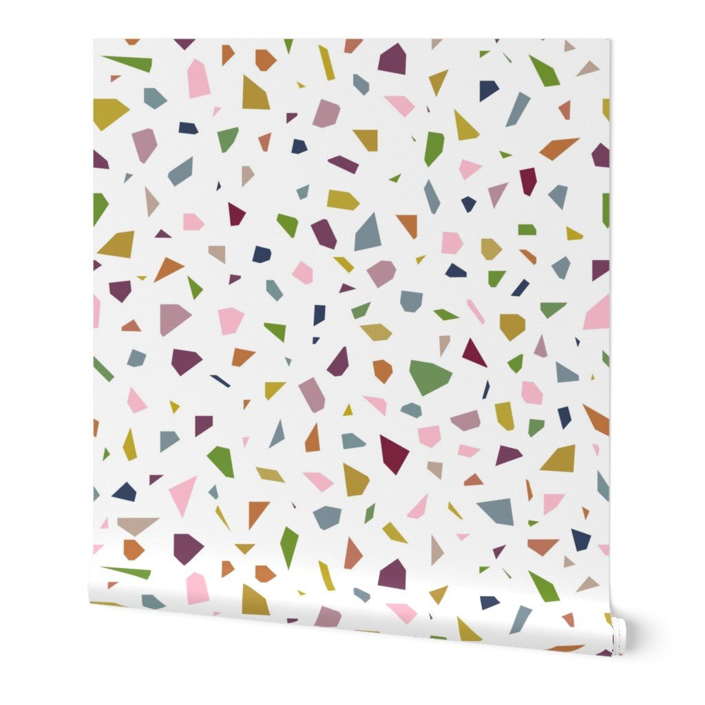 Terrazzo Italian Modern Wallpaper for Mid Century Design - Wallpaper | Victoria Bright Home - Colorful Modern Wallpaper For Your Home - Peel and Stick Removeable Sample 11 x 24 inches - abstract,brown,gold,green,living,mid century,modern,multicolor,pink,vintage