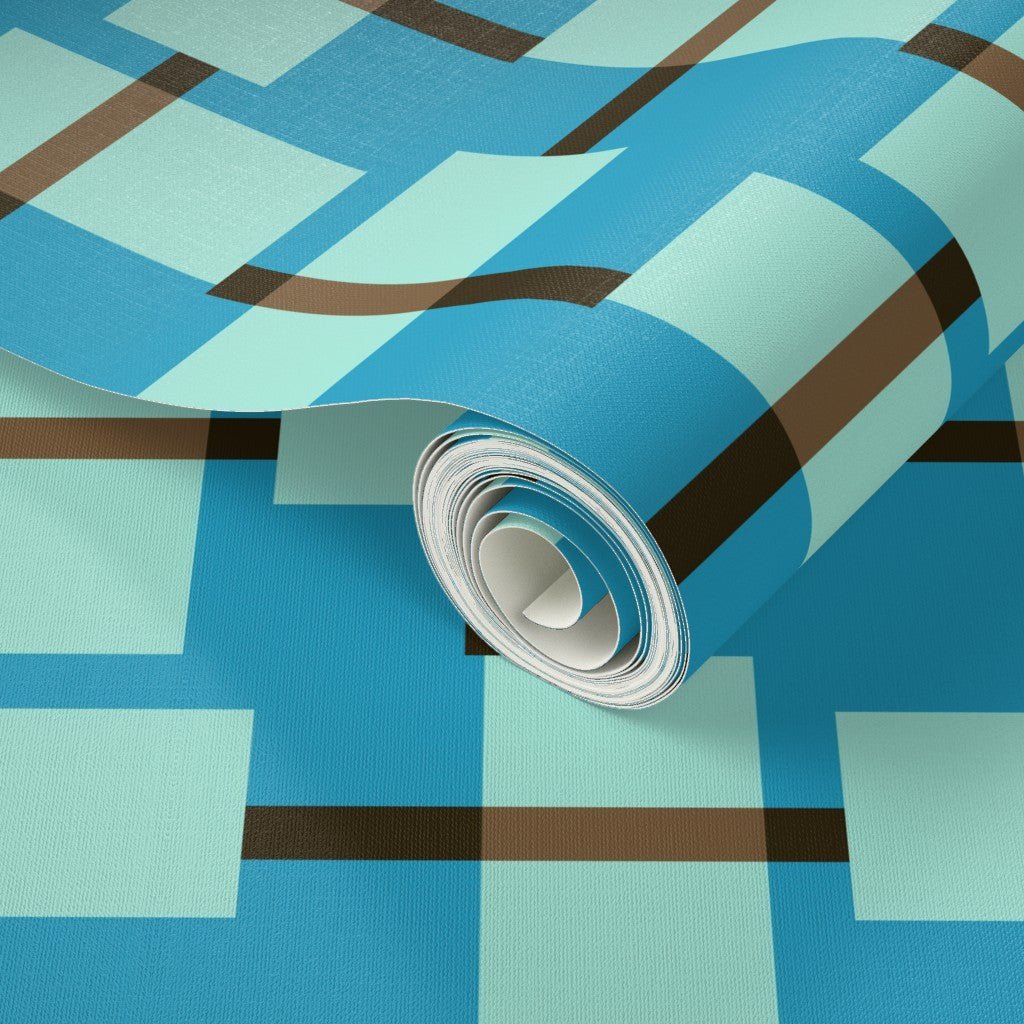Non Trad Rad Retro Plaid Modern Wallpaper in Blue and Mint Green - Wallpaper | Victoria Bright Home - Colorful Modern Wallpaper For Your Home - - bedroom,blue,brown,kids,kitchen,living,modern,office,plaid,retro,turquoise