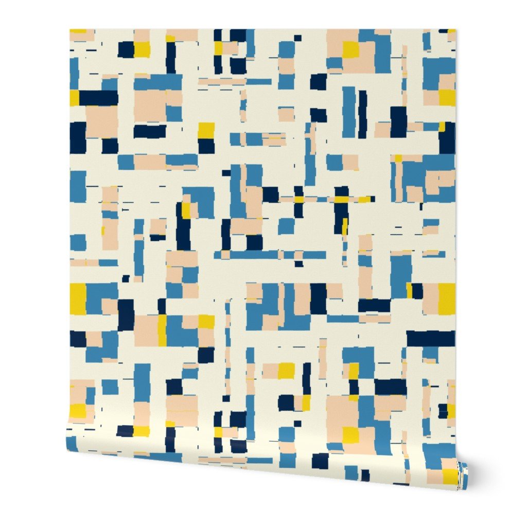 City Streets Modern Abstract Blue Pink and Yellow Wallpaper - Wallpaper | Victoria Bright Home - Colorful Modern Wallpaper For Your Home - Peel and Stick Removeable Sample 11 x 24 inches - abstract,bedroom,blue,kids,living,modern,nursery,office,pink,yellow