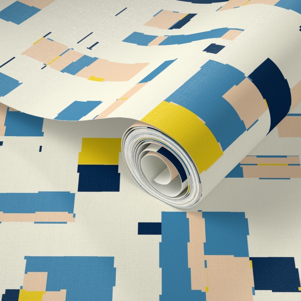 City Streets Modern Abstract Blue Pink and Yellow Wallpaper - Wallpaper | Victoria Bright Home - Colorful Modern Wallpaper For Your Home - - abstract,bedroom,blue,kids,living,modern,nursery,office,pink,yellow