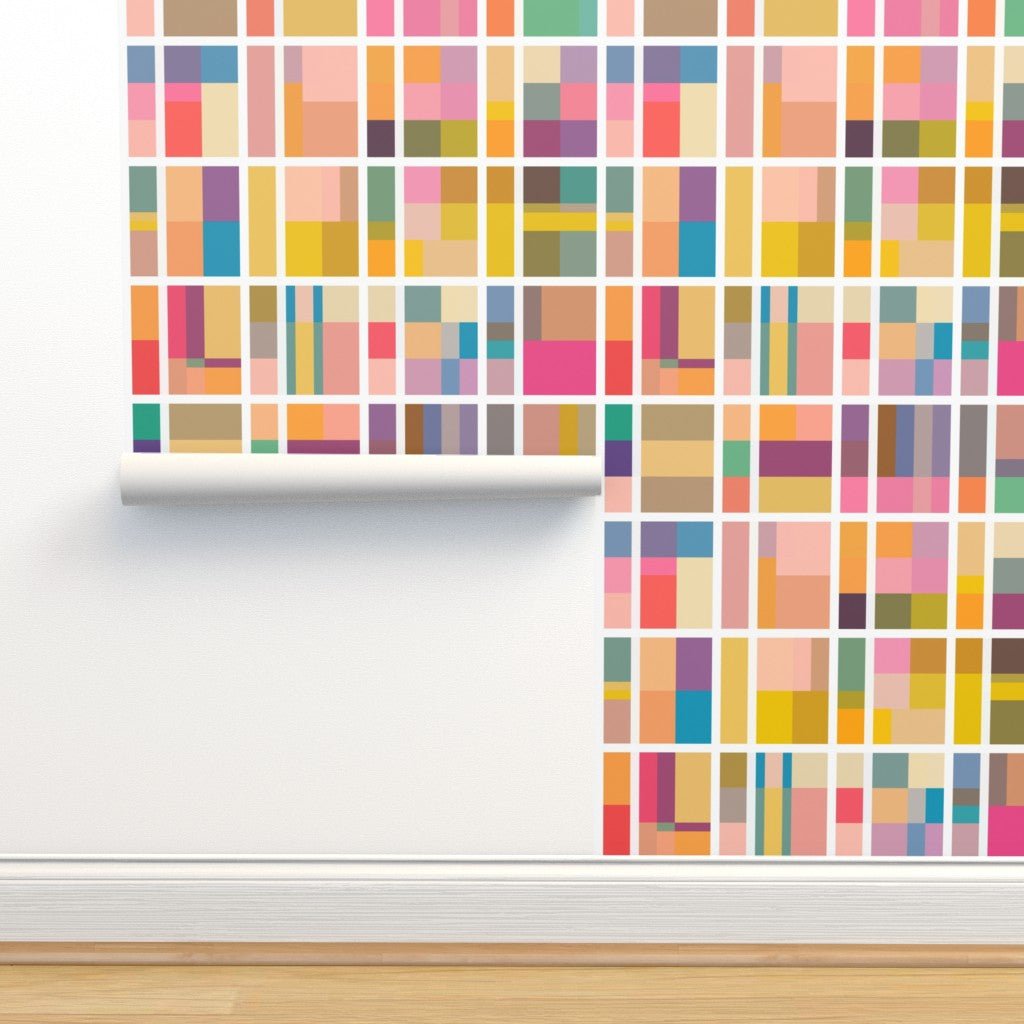 Mirabel Geometric Modern Wallpaper for a Bold Maximalist Look - Wallpaper | Victoria Bright Home - Colorful Modern Wallpaper For Your Home - - abstract,bedroom,dining,feminine,geometric,gold,green,kids,modern,multicolor,office,pink