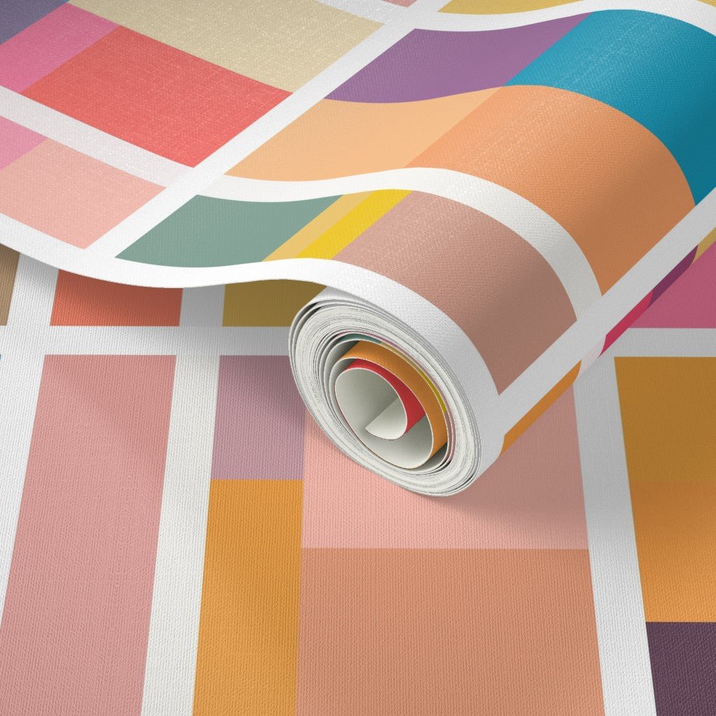 Mirabel Geometric Modern Wallpaper for a Bold Maximalist Look - Wallpaper | Victoria Bright Home - Colorful Modern Wallpaper For Your Home - - abstract,bedroom,dining,feminine,geometric,gold,green,kids,modern,multicolor,office,pink