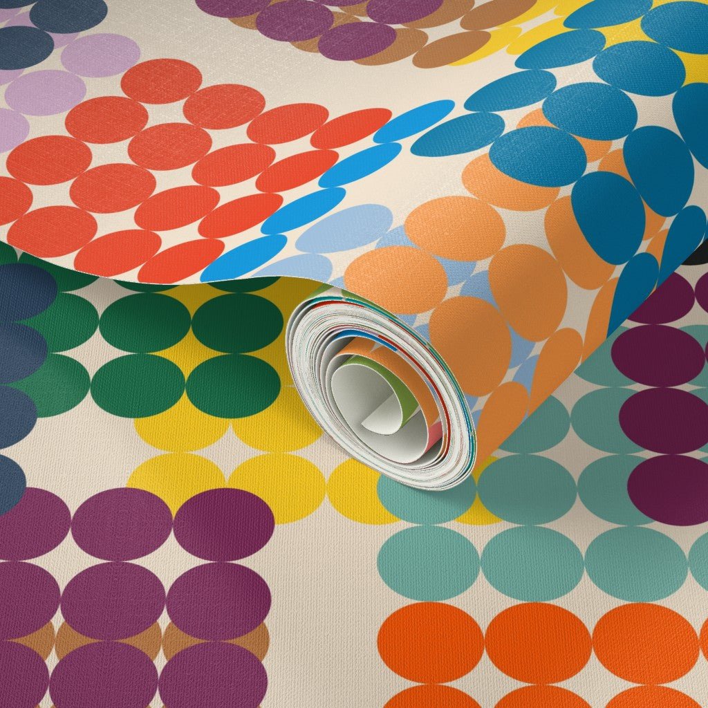 On the Dot Mid Century Modern Wallpaper - Wallpaper | Victoria Bright Home - Colorful Modern Wallpaper For Your Home - - dining,dots,kids,kitchen,mid century,modern,multicolor,retro,seventies,sixties