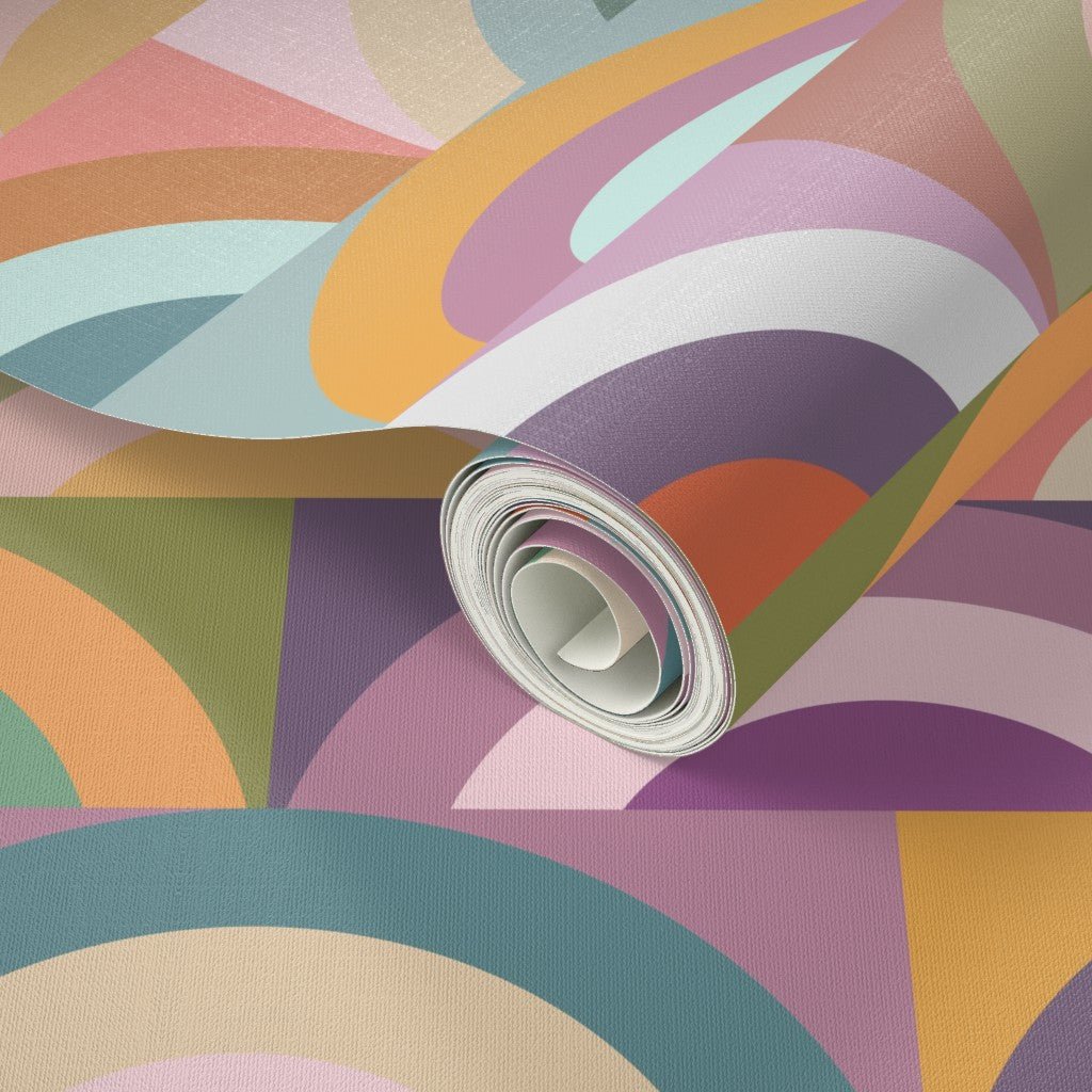 Baby Cakes Rainbow Retro Wallpaper for Colorful Nursery - Wallpaper | Victoria Bright Home - Colorful Modern Wallpaper For Your Home - - bedroom,feminine,kids,modern,multicolor,nursery,retro,sixties wallpaper