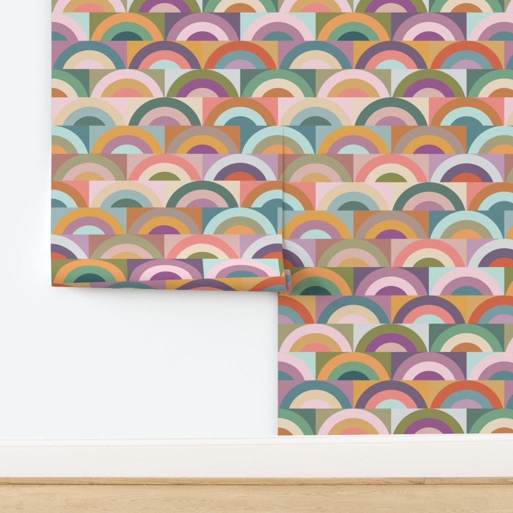 Baby Cakes Rainbow Retro Wallpaper for Colorful Nursery - Wallpaper | Victoria Bright Home - Colorful Modern Wallpaper For Your Home - - bedroom,feminine,kids,modern,multicolor,nursery,retro,sixties wallpaper