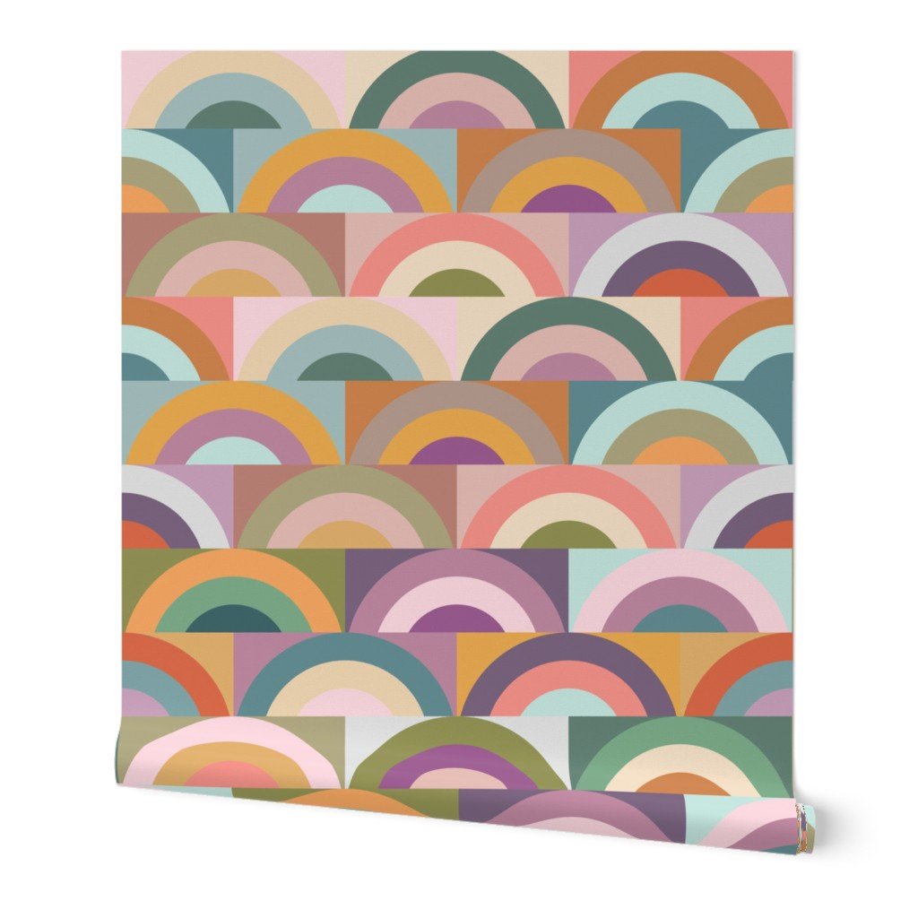 Baby Cakes Rainbow Retro Wallpaper for Colorful Nursery - Wallpaper | Victoria Bright Home - Colorful Modern Wallpaper For Your Home - Peel and Stick Removeable Sample 11 x 24 inches - bedroom,feminine,kids,modern,multicolor,nursery,retro,sixties wallpaper