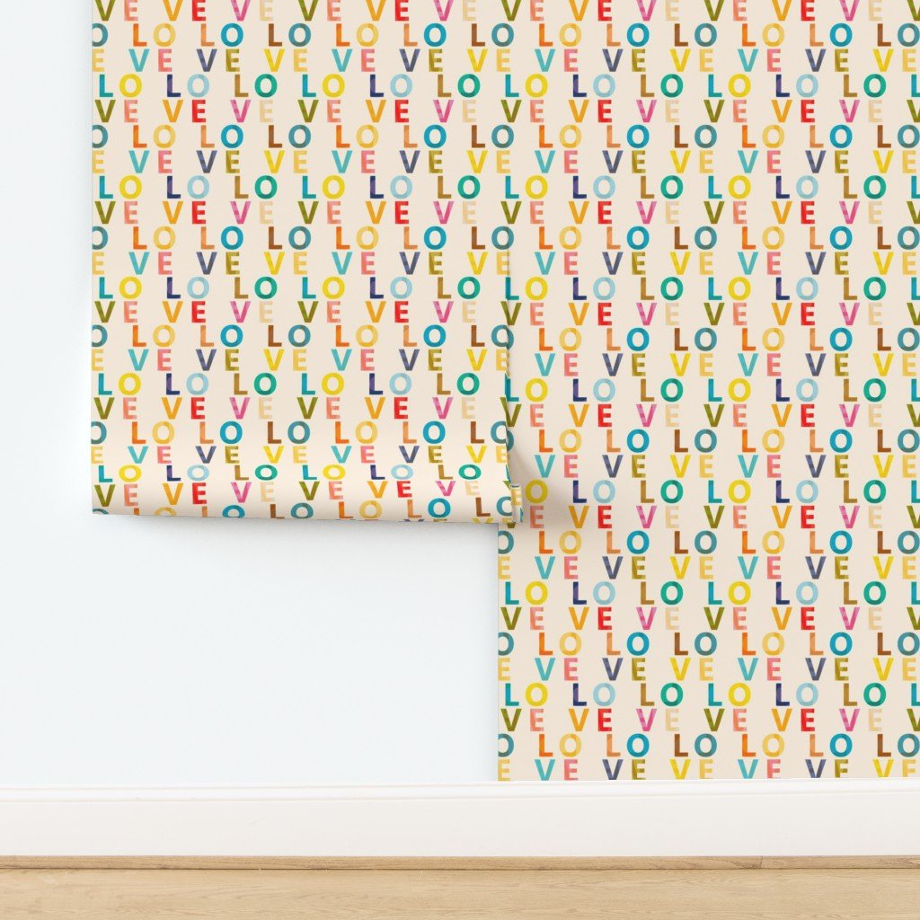 Love Love Modern Typography Wallpaper - Wallpaper | Victoria Bright Home - Colorful Modern Wallpaper For Your Home - - bedroom,feminine,kids,modern,multicolor,nursery,typography