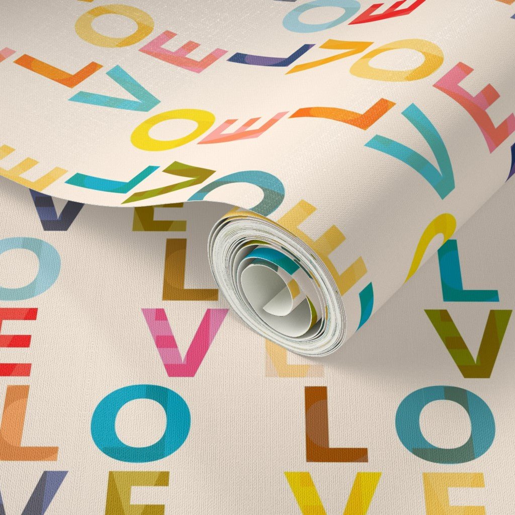 Love Love Modern Typography Wallpaper - Wallpaper | Victoria Bright Home - Colorful Modern Wallpaper For Your Home - - bedroom,feminine,kids,modern,multicolor,nursery,typography