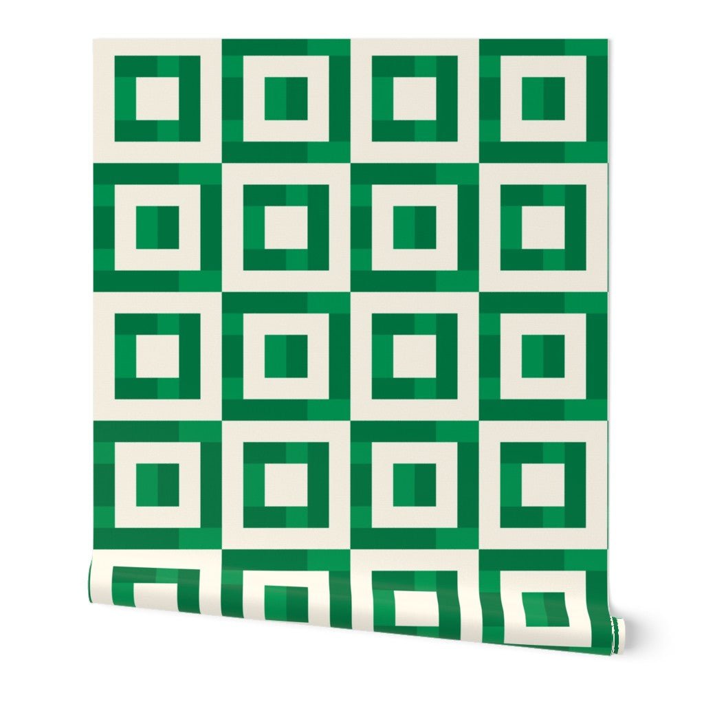 Green Geometric Squares Modern Wallpaper Maximalist Style Aesthetic - Wallpaper | Victoria Bright Home - Colorful Modern Wallpaper For Your Home - Peel and Stick Removeable Sample 11 x 24 inches - checkered,dining,green,living,modern,office,retro