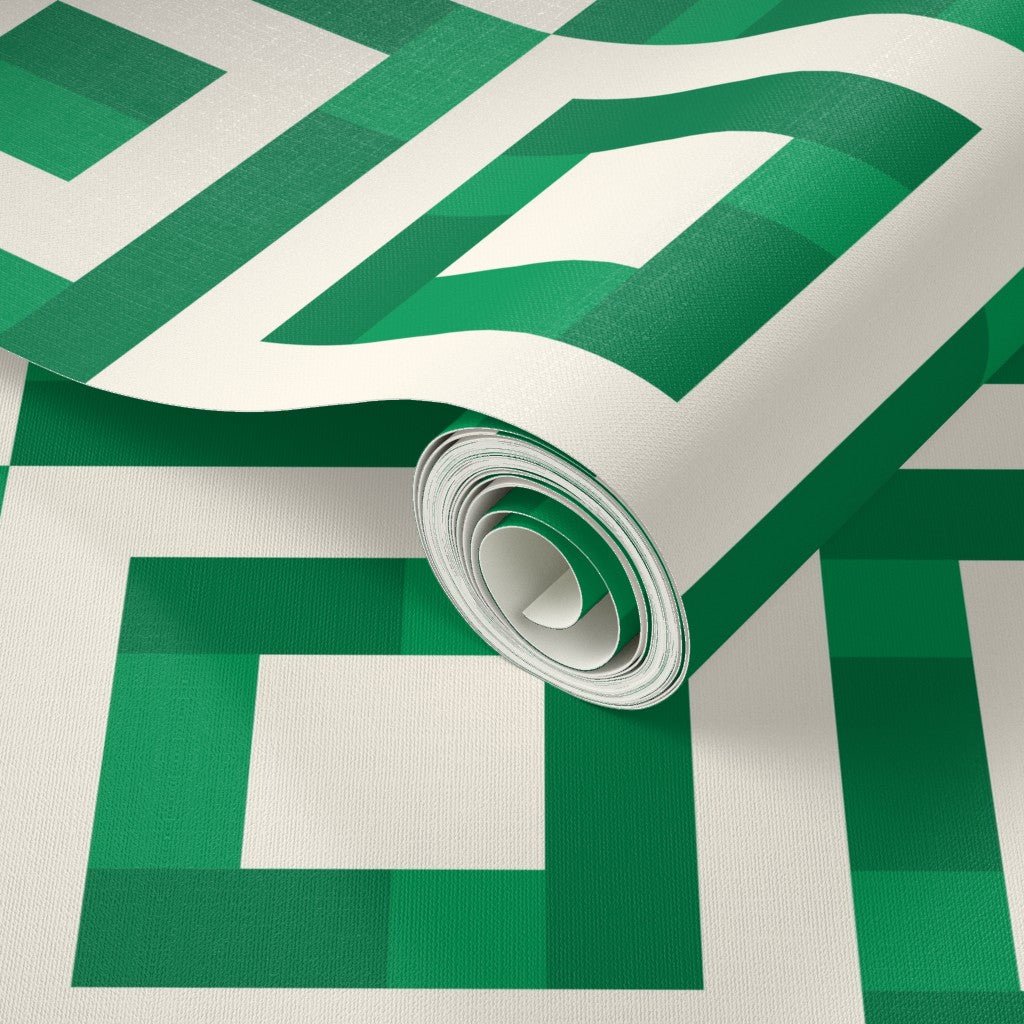 Green Geometric Squares Modern Wallpaper Maximalist Style Aesthetic - Wallpaper | Victoria Bright Home - Colorful Modern Wallpaper For Your Home - - checkered,dining,green,living,modern,office,retro