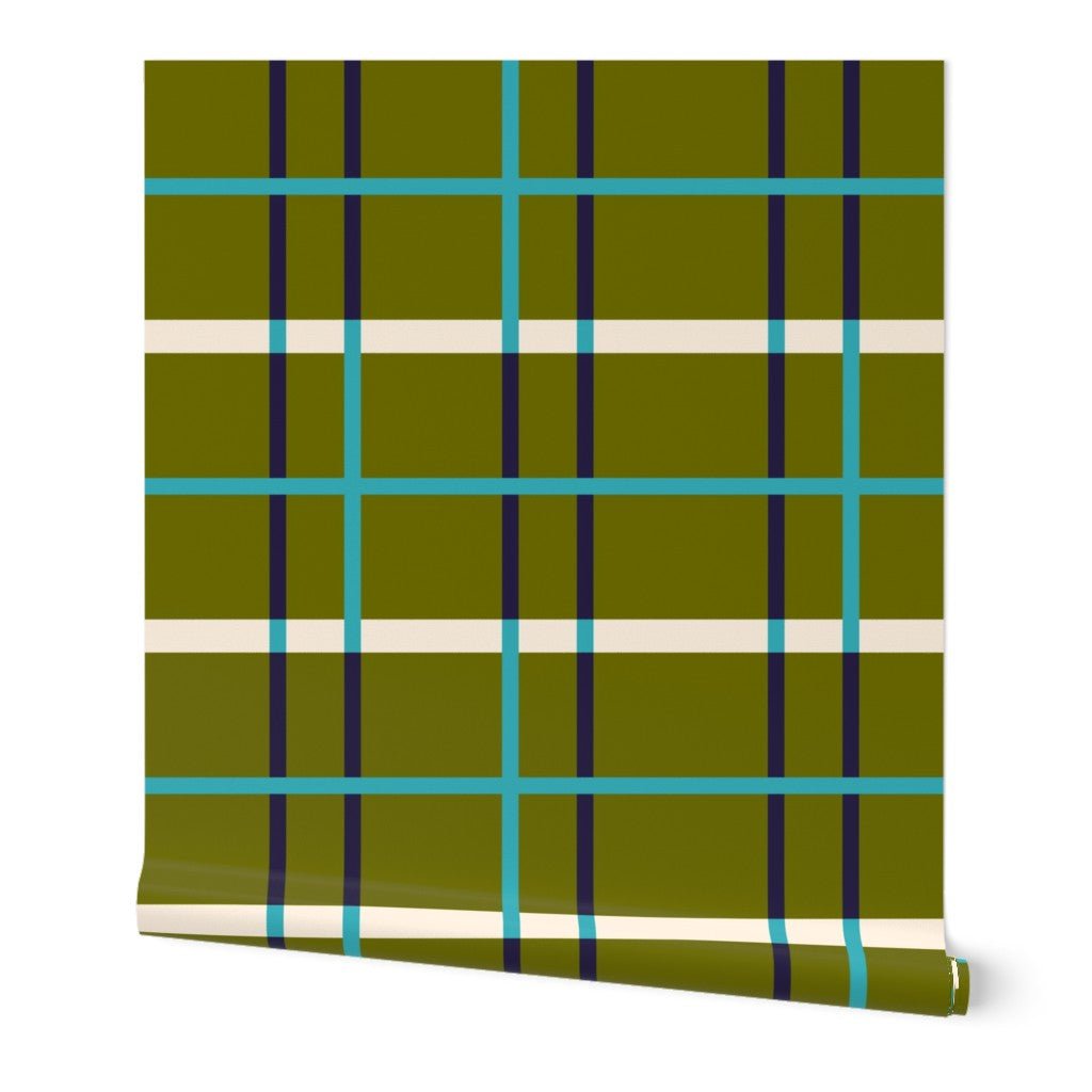 Nordic Plaid Modern Wallpaper for Scandinavian Style - Wallpaper | Victoria Bright Home - Colorful Modern Wallpaper For Your Home - Peel and Stick Removeable Sample 11 x 24 inches Olive nordic - bedroom,blue,dining,gold,green,kids,living,modern,office,pink,plaid,scandi,scandinavian,yellow