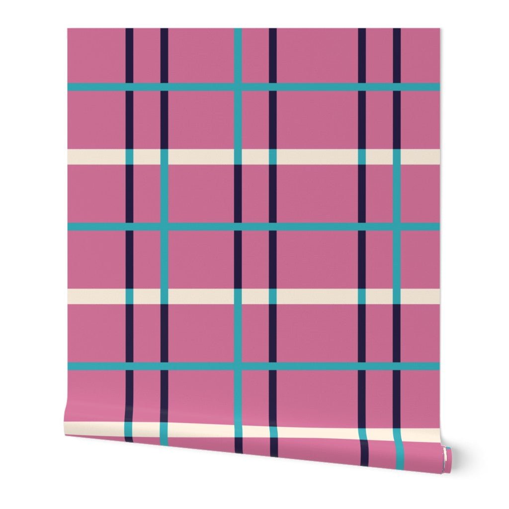 Nordic Plaid Modern Wallpaper for Scandinavian Style - Wallpaper | Victoria Bright Home - Colorful Modern Wallpaper For Your Home - Peel and Stick Removeable Sample 11 x 24 inches pink nordic - bedroom,blue,dining,gold,green,kids,living,modern,office,pink,plaid,scandi,scandinavian,yellow