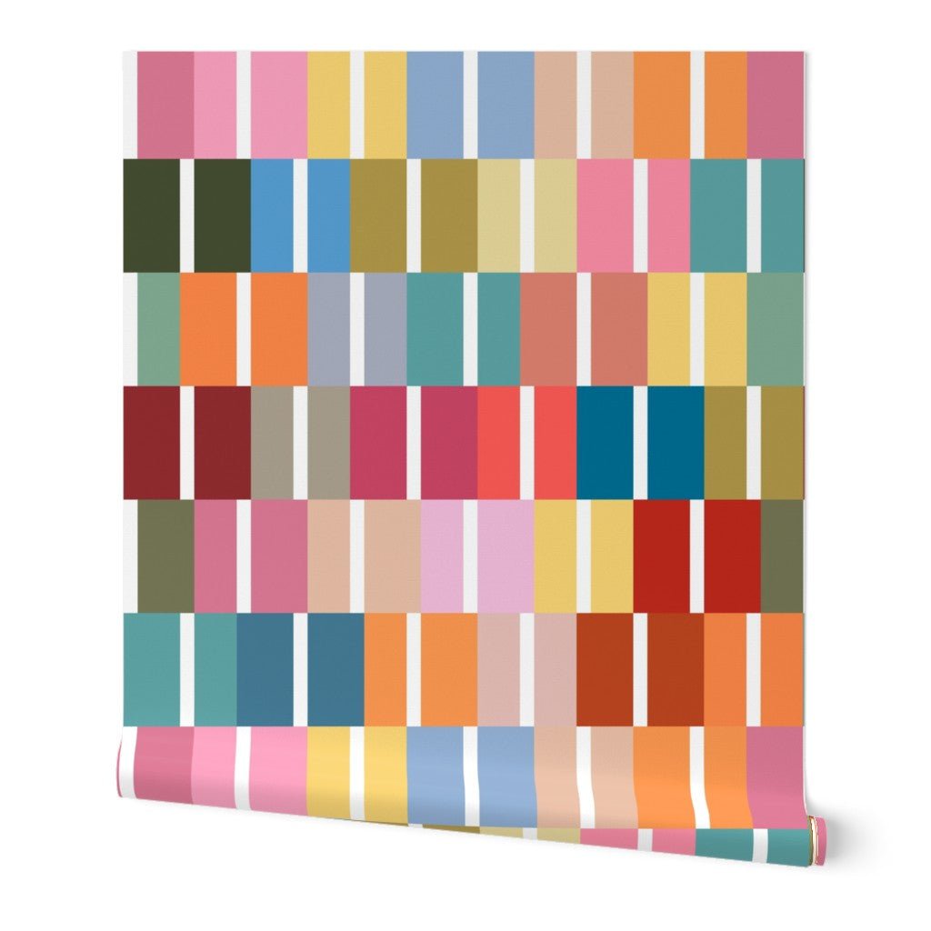 Jujubee Colorful Geometric Wallpaper for Modern Office or Playroom - Wallpaper | Victoria Bright Home - Colorful Modern Wallpaper For Your Home - Peel and Stick Removeable Sample 11 x 24 inches - checkered,kids,modern,multicolor,nursery,office,retro,stripes