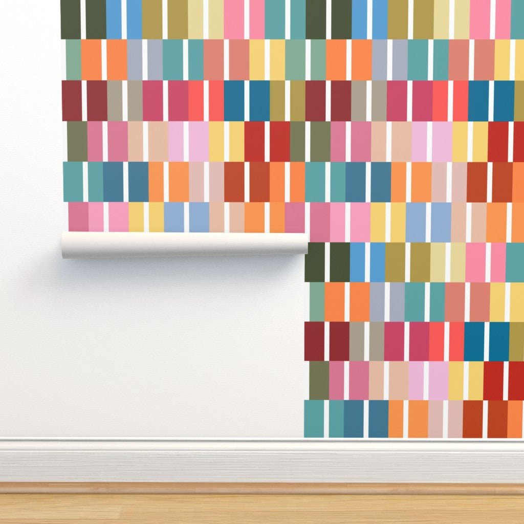 Jujubee Colorful Geometric Wallpaper for Modern Office or Playroom - Wallpaper | Victoria Bright Home - Colorful Modern Wallpaper For Your Home - - checkered,kids,modern,multicolor,nursery,office,retro,stripes