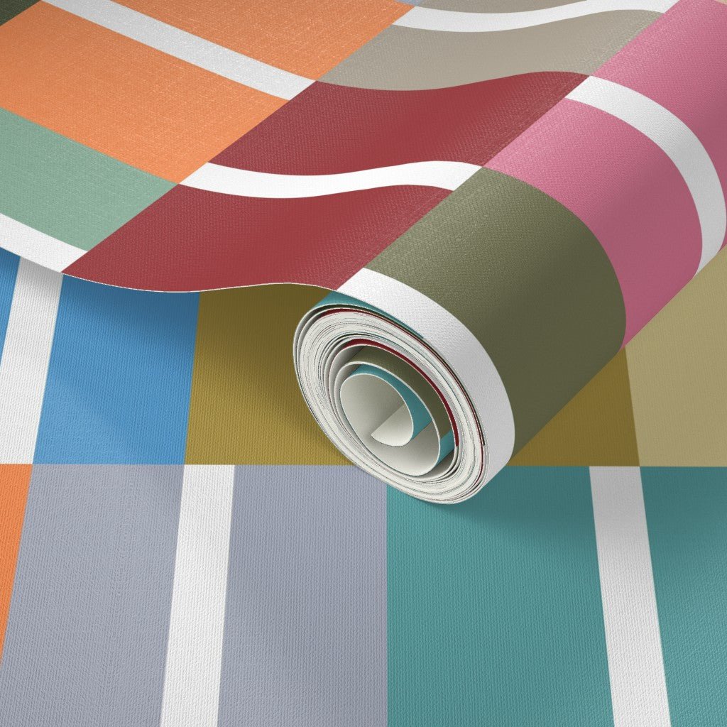 Jujubee Colorful Geometric Wallpaper for Modern Office or Playroom - Wallpaper | Victoria Bright Home - Colorful Modern Wallpaper For Your Home - - checkered,kids,modern,multicolor,nursery,office,retro,stripes
