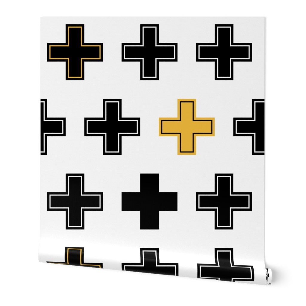 Scandinavian Black and White Bumblebee Crossing Wallpaper Ultra Modern - Wallpaper | Victoria Bright Home - Colorful Modern Wallpaper For Your Home - Peel and Stick Removeable Sample 11 x 24 inches - black,black and white,living,modern,nursery,office,scandinavian,yellow