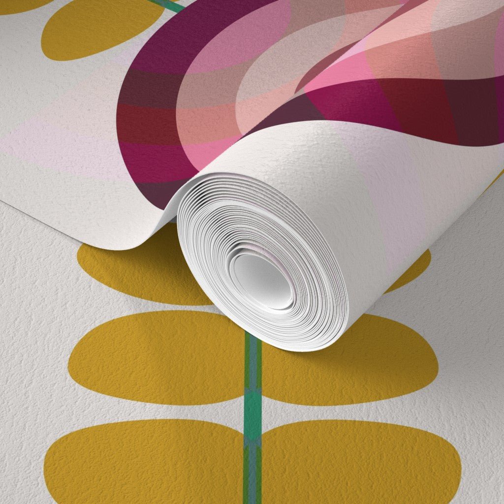 Swedish Floral Scandinavian Wallpaper in Pink and Gold - Wallpaper | Victoria Bright Home - Colorful Modern Wallpaper For Your Home - - feminine,floral,kids,modern,nursery,pink,scandinavian,sixties,yellow