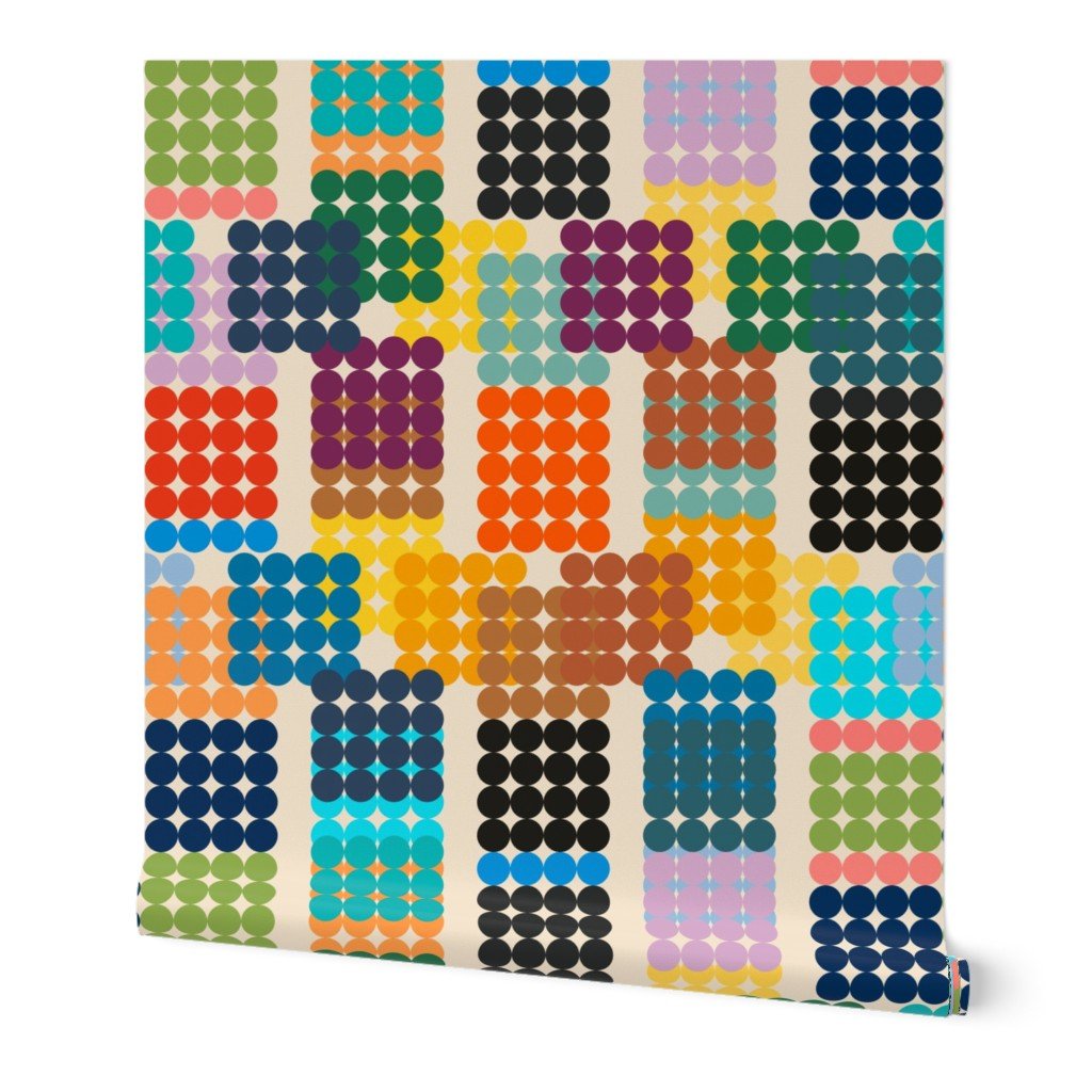 On the Dot Mid Century Modern Wallpaper - Wallpaper | Victoria Bright Home - Colorful Modern Wallpaper For Your Home - Peel and Stick Removeable Sample 11 x 24 inches - dining,dots,kids,kitchen,mid century,modern,multicolor,retro,seventies,sixties