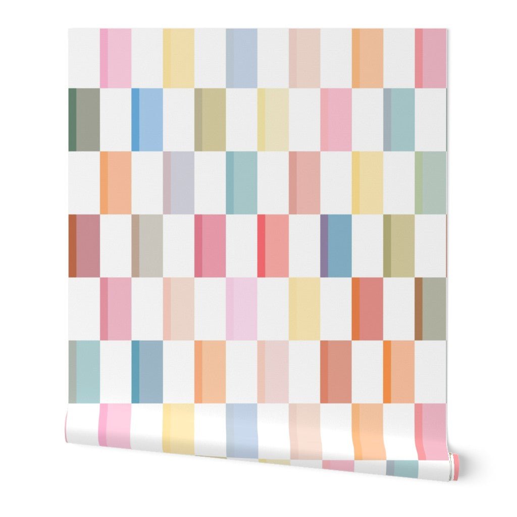 Oh Baby Pastel Geometric Wallpaper for a Sweet and Soft Nursery or Bedroom - Wallpaper | Victoria Bright Home - Colorful Modern Wallpaper For Your Home - Peel and Stick Removeable Sample 11 x 24 inches - bedroom,checkered,feminine,kids,modern,multicolor,nursery,pink