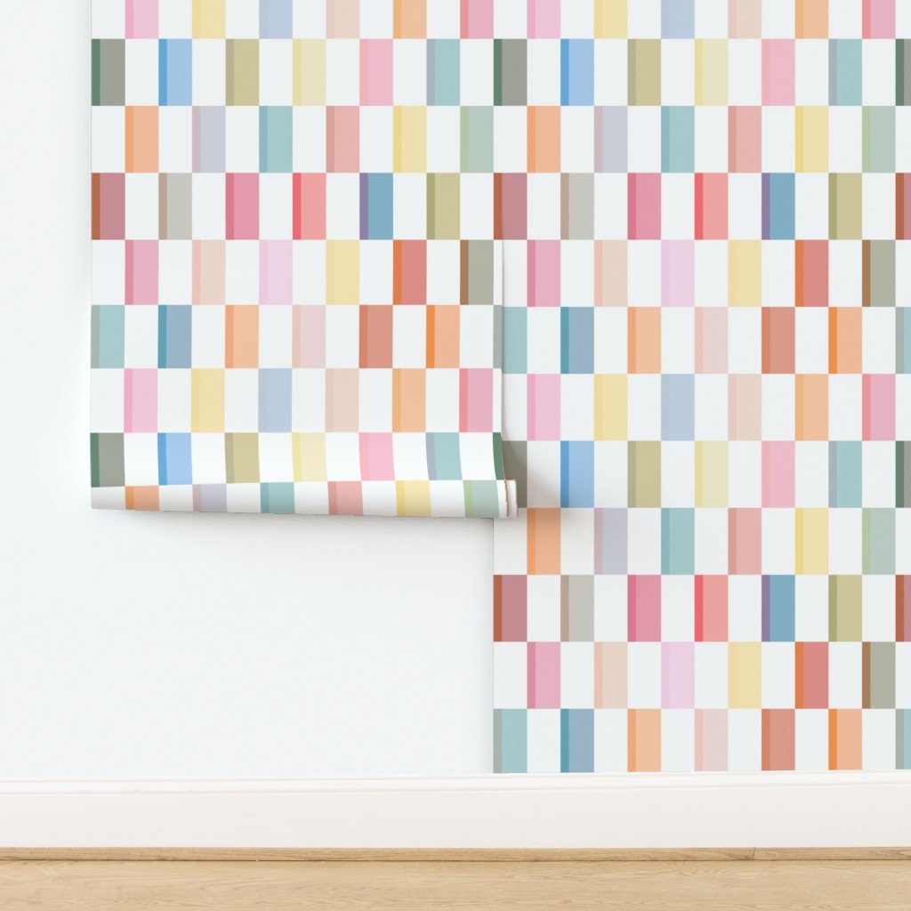 Oh Baby Pastel Geometric Wallpaper for a Sweet and Soft Nursery or Bedroom - Wallpaper | Victoria Bright Home - Colorful Modern Wallpaper For Your Home - - bedroom,checkered,feminine,kids,modern,multicolor,nursery,pink
