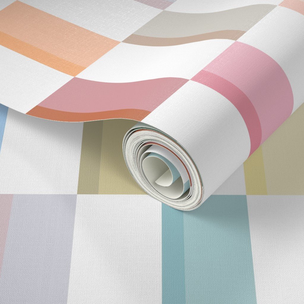 Oh Baby Pastel Geometric Wallpaper for a Sweet and Soft Nursery or Bedroom - Wallpaper | Victoria Bright Home - Colorful Modern Wallpaper For Your Home - - bedroom,checkered,feminine,kids,modern,multicolor,nursery,pink