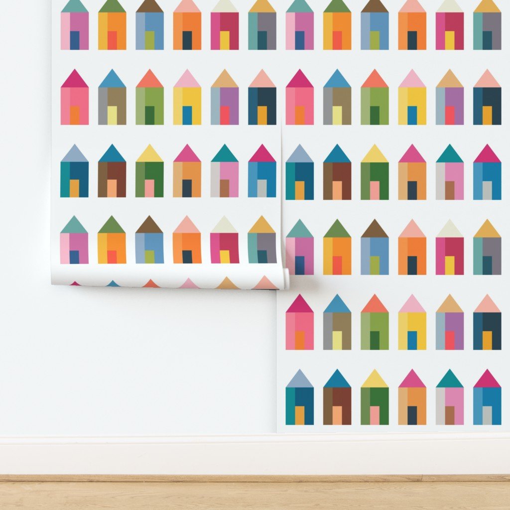 Living Tiny Miniature House Modern Wallpaper - Wallpaper | Victoria Bright Home - Colorful Modern Wallpaper For Your Home - - blue,brown,Gray,green,kitchen,living,modern,multicolor,nursery,office,orange,pink,yellow