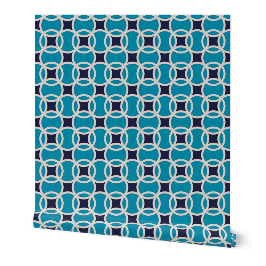 Aquarian Geometric Turquoise Wallpaper for Colorful Kitchens - Wallpaper | Victoria Bright Home - Colorful Modern Wallpaper For Your Home - Peel and Stick Removeable Sample 11 x 24 inches turquoise aquarian - blue,dining,living,mid century,modern,office,retro,turquoise
