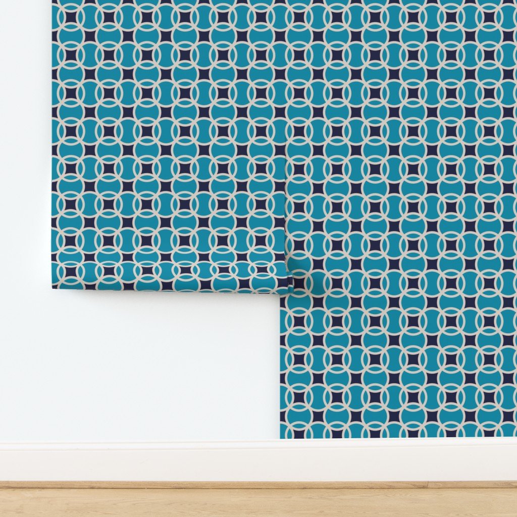 Aquarian Geometric Turquoise Wallpaper for Colorful Kitchens - Wallpaper | Victoria Bright Home - Colorful Modern Wallpaper For Your Home - - blue,dining,living,mid century,modern,office,retro,turquoise